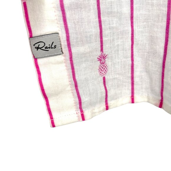 Rails Whitney Pineapple Stripe Linen Blend Button-Up Shirt XS White & Pink NWT - Picture 4 of 12